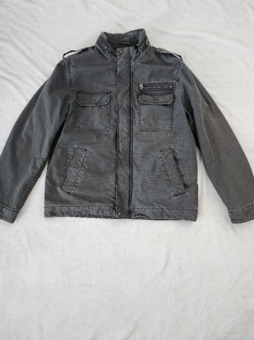 LEVI'S Size Large Grey Fade Canvas Military Utility Cargo Field Jacket Insulated